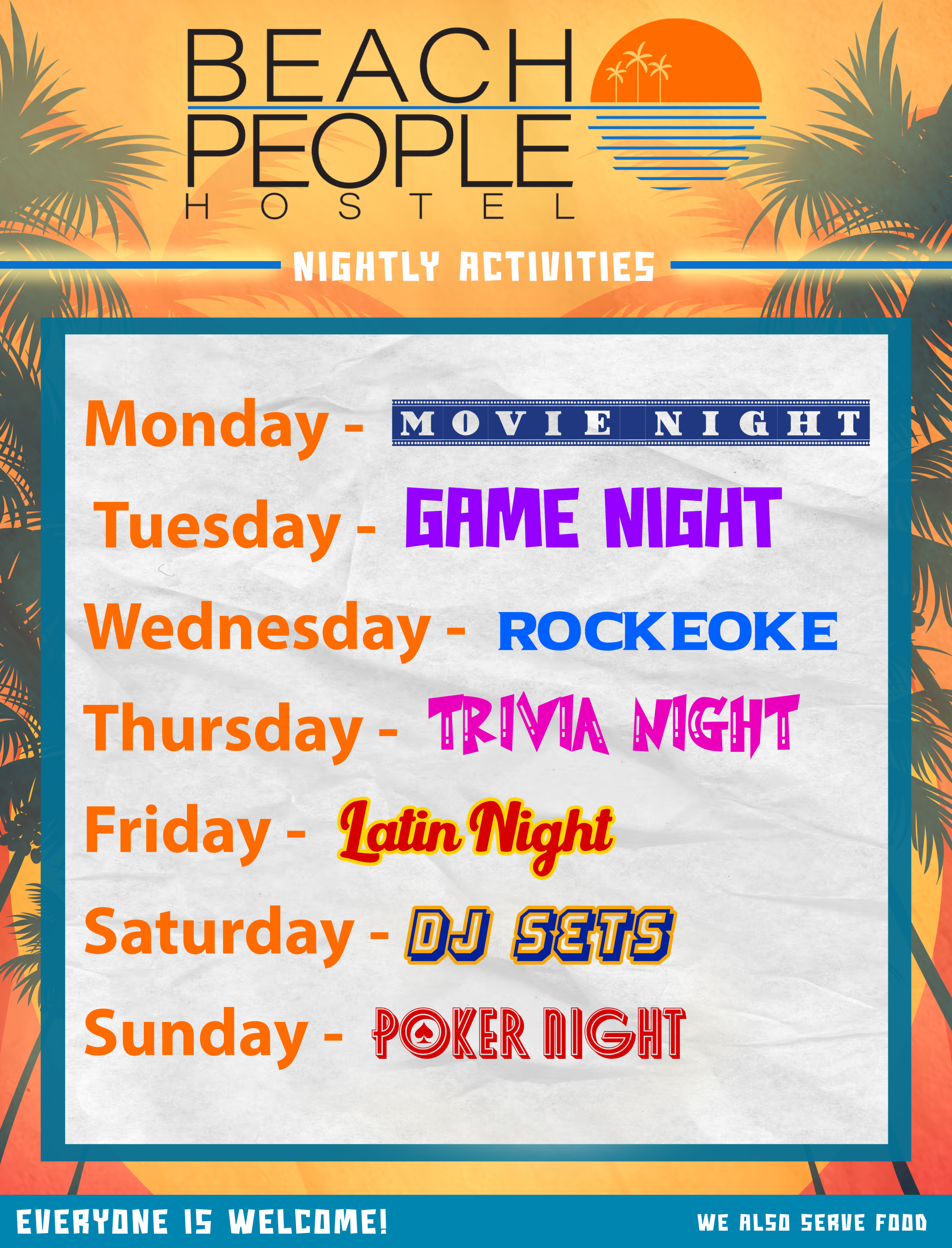 BEACH PEOPLE HOSTEL NIGHTLY ACTIVITIES